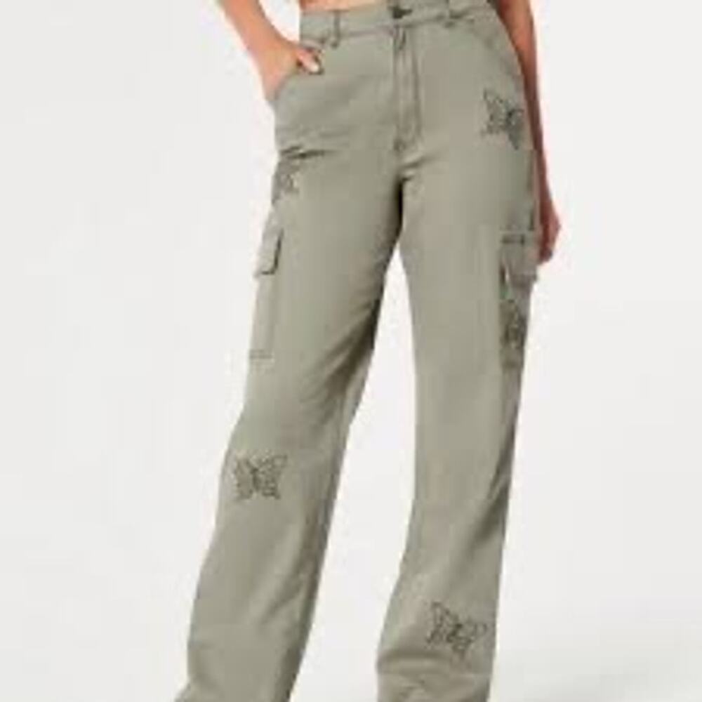 Hollister Butterfly Cargo Pants Y2K Olive Green Wide Leg Utility Pants 00R
